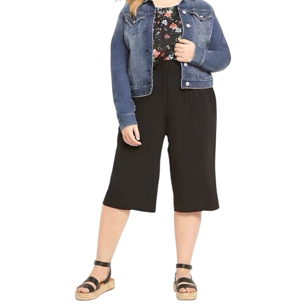 LANE BRYANT Black Goucho Crop Pants 14/16 Culotte Casual Workwear Loungewear